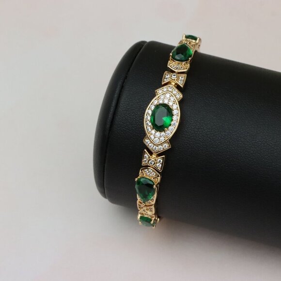 Rose Gold Bracelet with Green Stones, XPBL0678 - Picture 9 of 12